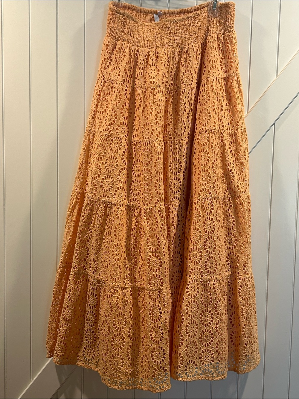 SIGNIFICANT OTHER Women Sz 8 Tiered Mazie Cotton Maxi Skirt Orange Eyelet - Picture 4 of 8